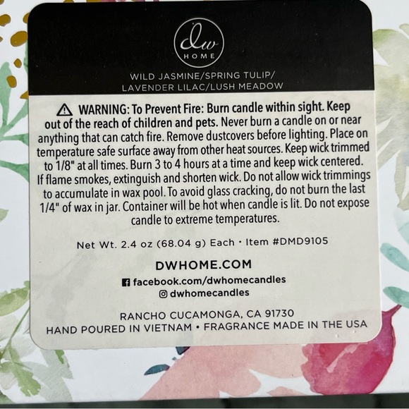 New DW Home (4) Springtime Blossoms Boxed Single Wick Scented Votives Gift Box - Picture 3 of 4